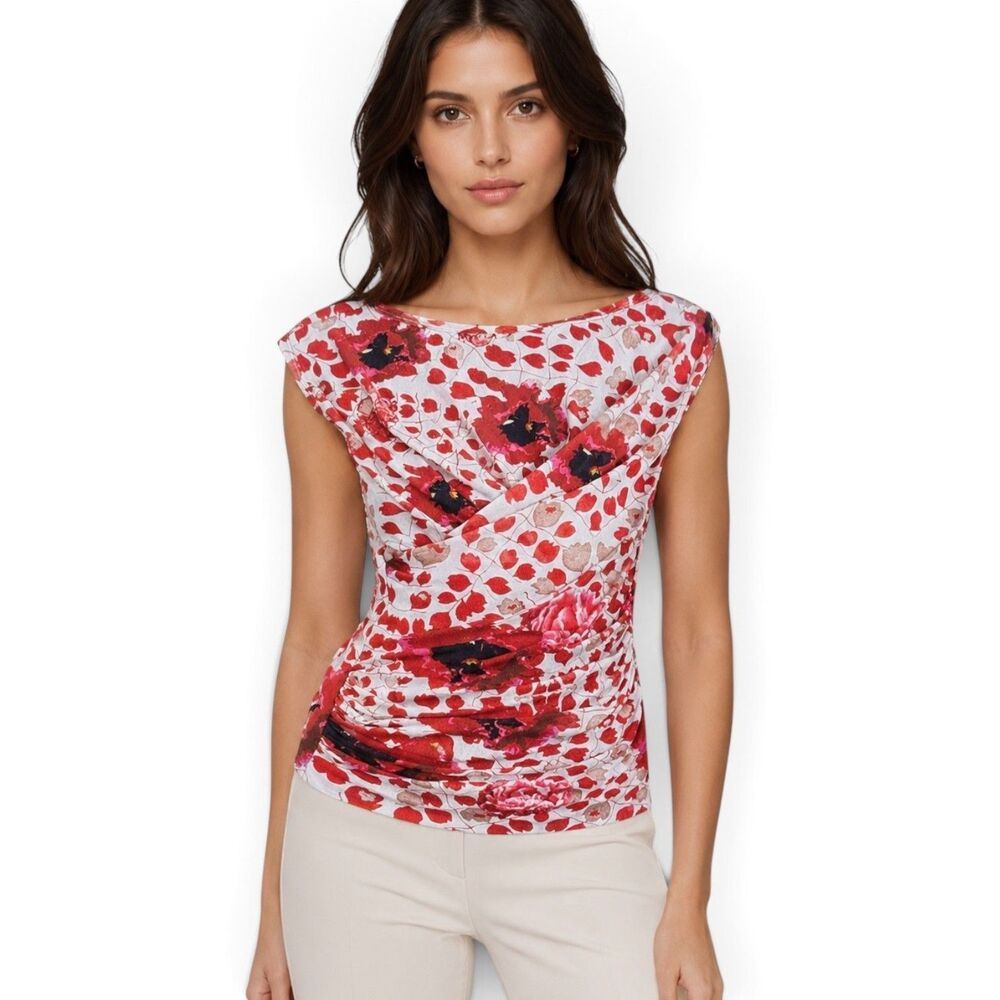 FUZZI Jean Paul Gaultier Italy Mesh Ruched Floral Top Size M